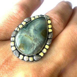 Big Stone Ring, Boho Statement Jewelry, Agate, Unique Size 8.5 Women